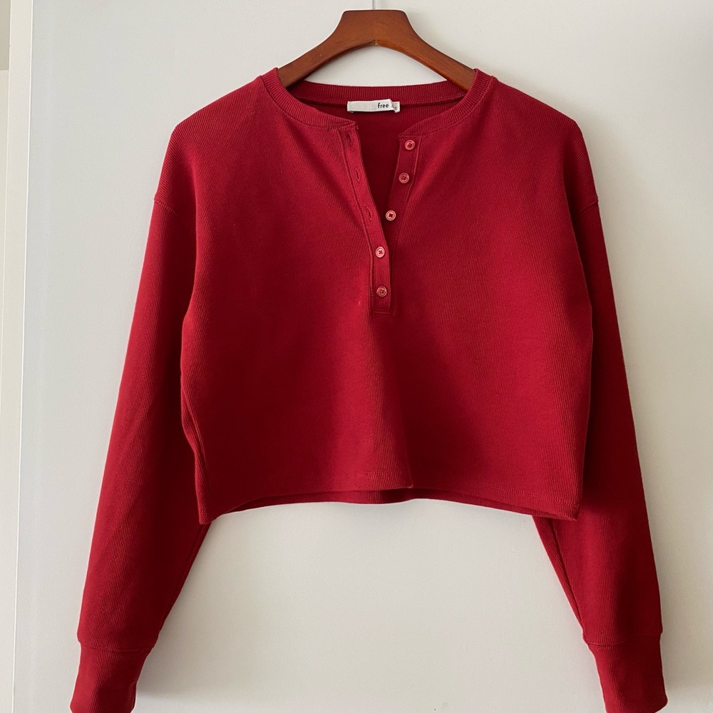 Wilfred Red Crop thermal style sweater